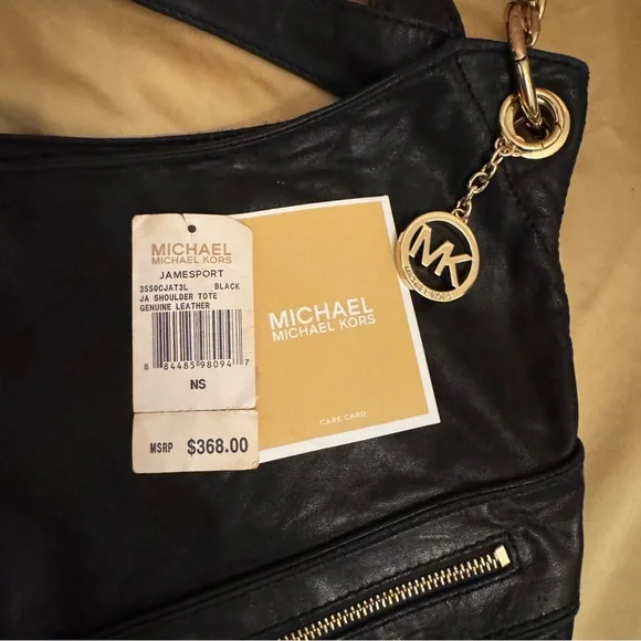 Michael Kors Jamesport Black Leather Hobo Shoulder Bag Large MK Purse - Picture 4 of 11